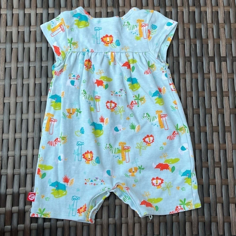 ZUTANO Infant 3mo Short Sleeve Romper Safari Zoo Animals Cotton Unisex Blue EUC - Picture 6 of 6